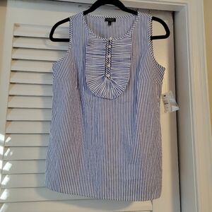 Talbots NWT Top blue white Striped sleeveless.